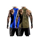 GENIUS STORE 2'li Paket Erkek Dry Fit Y-back Gym Fitness Sporcu Atleti (MAVİ-HAKİ, S)