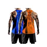GENIUS STORE 2'li Paket Erkek Dry Fit Y-back Gym Fitness Sporcu Atleti (MAVİ-TURUNCU, S)