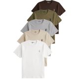 GENIUS STORE Erkek 5'li Tişört %100 Pamuk Süprem Rahat Kalıp Basic Tişört Bisiklet Yaka Nakışlı T-shirt