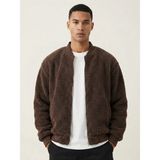 Genius Store Erkek Bomber Mont Peluş Içi Astarlı Regular Kalıp Sherpa Kuzu Kumaş Spor Mont - 2XL - Kahverengi