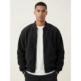 Genius Store Erkek Bomber Mont Peluş Içi Astarlı Regular Kalıp Sherpa Kuzu Kumaş Spor Mont - 2XL - Siyah