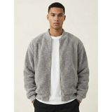 Genius Store Erkek Bomber Mont Peluş Içi Astarlı Regular Kalıp Sherpa Kuzu Kumaş Spor Mont - Gri