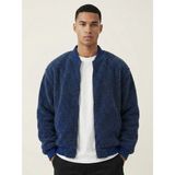 Genius Store Erkek Bomber Mont Peluş Içi Astarlı Regular Kalıp Sherpa Kuzu Kumaş Spor Mont - İndigo