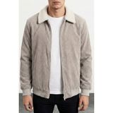 Genius Store Erkek Kadife Mont Peluş Astarlı Gömlek Yaka Rüzgar Geçirmez Kadife Mont - XL - Gri