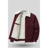 Genius Store Erkek Kadife Mont Peluş Astarlı Tam Fermuarlı Gömlek Yaka Spor Mont - XL - Bordo