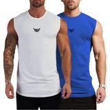 Genius Store Erkek Nem Emici Hızlı Kuruma Atletik Teknik Performans Sporcu Sıfır Kol T-Shirt MG-ATLET17 - Beyaz - Mavi