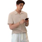 GENIUS STORE Erkek Oversize Polo Yaka Waffle T-Shirt (BEJ, M)
