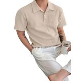 GENIUS STORE Erkek Oversize Polo Yaka Waffle T-Shirt (BEJ, XXL)