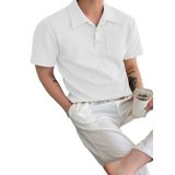 GENIUS STORE Erkek Oversize Polo Yaka Waffle T-Shirt (BEYAZ, S)