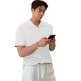 GENIUS STORE Erkek Oversize Polo Yaka Waffle T-Shirt (BEYAZ, XL)