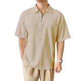GENIUS STORE Erkek Oversize Polo Yaka Waffle T-Shirt FERMUARLI (BEJ, L)