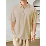 GENIUS STORE Erkek Oversize Polo Yaka Waffle T-Shirt FERMUARLI (BEJ, M)