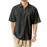 GENIUS STORE Erkek Oversize Polo Yaka Waffle T-Shirt FERMUARLI (FÜME, M)