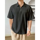 GENIUS STORE Erkek Oversize Polo Yaka Waffle T-Shirt FERMUARLI (FÜME, S)