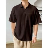 GENIUS STORE Erkek Oversize Polo Yaka Waffle T-Shirt FERMUARLI (KAHVERENGİ, M)
