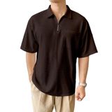 GENIUS STORE Erkek Oversize Polo Yaka Waffle T-Shirt FERMUARLI (KAHVERENGİ, S)