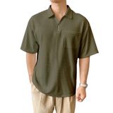 GENIUS STORE Erkek Oversize Polo Yaka Waffle T-Shirt FERMUARLI (ZEYTİN, S)