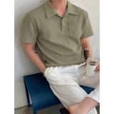 Genius Store Erkek Oversize Polo Yaka Waffle T-shirt Poloyaka-düğmeli Açık Haki