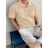 Genius Store Erkek Oversize Polo Yaka Waffle T-shirt Poloyaka-düğmeli Bej