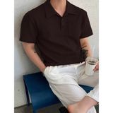 Genius Store Erkek Oversize Polo Yaka Waffle T-shirt Poloyaka-düğmeli Kahverengi