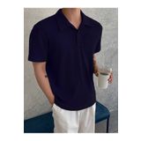 GENIUS STORE Erkek Oversize Polo Yaka Waffle T-Shirt POLOYAKA-DÜĞMELİ