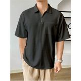Genius Store Erkek Oversize Polo Yaka Waffle T-Shirt Poloyaka-Fermuarlı - Füme