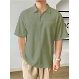 Genius Store Erkek Oversize Polo Yaka Waffle T-Shirt Poloyaka-Fermuarlı - Haki