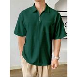 Genius Store Erkek Oversize Polo Yaka Waffle T-Shirt Poloyaka-Fermuarlı - XL - Nefti