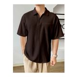 GENIUS STORE Erkek Oversize Polo Yaka Waffle T-Shirt POLOYAKA-FERMUARLI