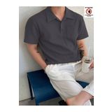 GENIUS STORE Erkek Oversize Polo Yaka Waffle T-Shirt