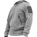 Genius Store Erkek Polar Outdoor Kapşonlu Kombat Tactical Cepli Polar Açık Gri 2Xl