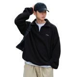 GENIUS STORE Erkek Polar Oversize Sweatshirt Polar Sweatshirt OVERSIZE-POLAR (SİYAH, XL)