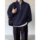 Genıus Store erkek Polo Yaka Oversize Sweatshirt Yarım Fermuar Sweatshirt - M - Lacivert