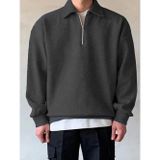 GENIUS STORE Erkek Polo Yaka Oversize Sweatshirt Yarım Fermuar Sweatshirt OVERSIZE-SWEATSHIRT (FÜME, M)