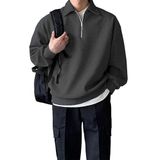 GENIUS STORE Erkek Polo Yaka Oversize Sweatshirt Yarım Fermuar Sweatshirt OVERSIZE-SWEATSHIRT (FÜME, S)