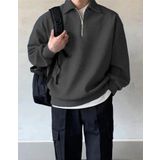 GENIUS STORE Erkek Polo Yaka Oversize Sweatshirt Yarım Fermuar Sweatshirt OVERSIZE-SWEATSHIRT (FÜME, XL)