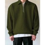 GENIUS STORE Erkek Polo Yaka Oversize Sweatshirt Yarım Fermuar Sweatshirt OVERSIZE-SWEATSHIRT (HAKİ, S)