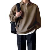 GENIUS STORE Erkek Polo Yaka Oversize Sweatshirt Yarım Fermuar Sweatshirt OVERSIZE-SWEATSHIRT (KAHVERENGİ, M)