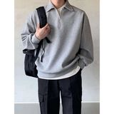 GENIUS STORE Erkek Polo Yaka Oversize Sweatshirt Yarım Fermuar Sweatshirt OVERSIZE-SWEATSHIRT (KAHVERENGİ, XL)