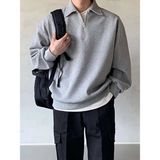 GENIUS STORE Erkek Polo Yaka Oversize Sweatshirt Yarım Fermuar Sweatshirt OVERSIZE-SWEATSHIRT (LACİVERT, L)