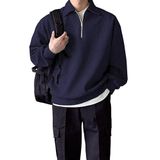GENIUS STORE Erkek Polo Yaka Oversize Sweatshirt Yarım Fermuar Sweatshirt OVERSIZE-SWEATSHIRT (LACİVERT, XXL)
