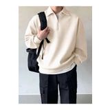 GENIUS STORE Erkek Polo Yaka Oversize Sweatshirt Yarım Fermuar Sweatshirt OVERSIZE-SWEATSHIRT