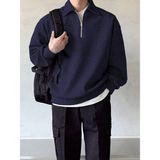 Genıus Store erkek Polo Yaka Oversize Sweatshirt Yarım Fermuar Sweatshirt - XL - Lacivert