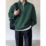 Genius Store Erkek Polo Yaka Oversize Sweatshirt Yarım Fermuar Sweatshirt Yeşil Xl