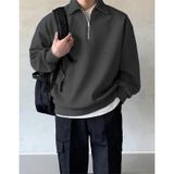 Genius Store Erkek Polo Yaka Oversize Yarım Fermuar Sweatshirt Füme