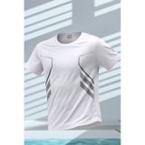 Genius Store Erkek Spor Tişört Antreman Gym Polyester Erkek Sporcu T-shirt Şeritli-tişört Beyaz