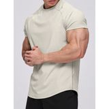 Genius Store Erkek Spor Tişört Running Sports Gym Reglan Oval Kesim Penye T-Shirt Ovalt-Shirt - 2XL - Bej
