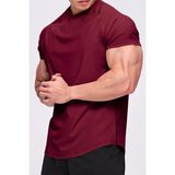 Genius Store Erkek Spor Tişört Running Sports Gym Reglan Oval Kesim Penye T-Shirt Ovalt-Shirt - 2XL - Bordo