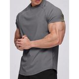 Genius Store Erkek Spor Tişört Running Sports Gym Reglan Oval Kesim Penye T-Shirt Ovalt-Shirt - 2XL - Füme