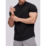Genius Store Erkek Spor Tişört Running Sports Gym Reglan Oval Kesim Penye T-Shirt Ovalt-Shirt - 2XL - Siyah